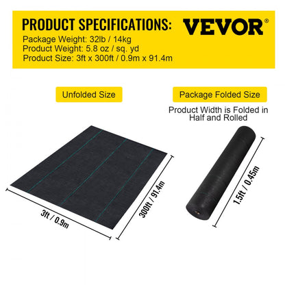 VV-FCB-PE 3*300FT 5.8OZ - Durable Weed Barrier Fabric for Garden Protection