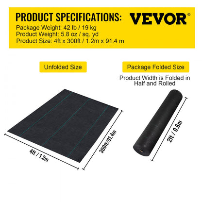 VV-FCB-PE 4*300FT 5.8OZ - Durable Black Weed Barrier with Guidelines