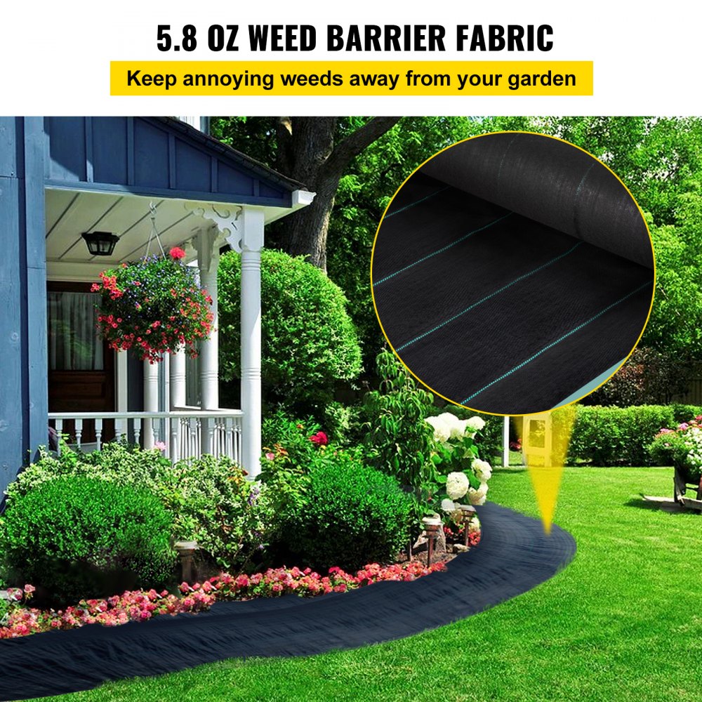 VV-FCB-PE 4*300FT 5.8OZ - Durable Black Weed Barrier with Guidelines