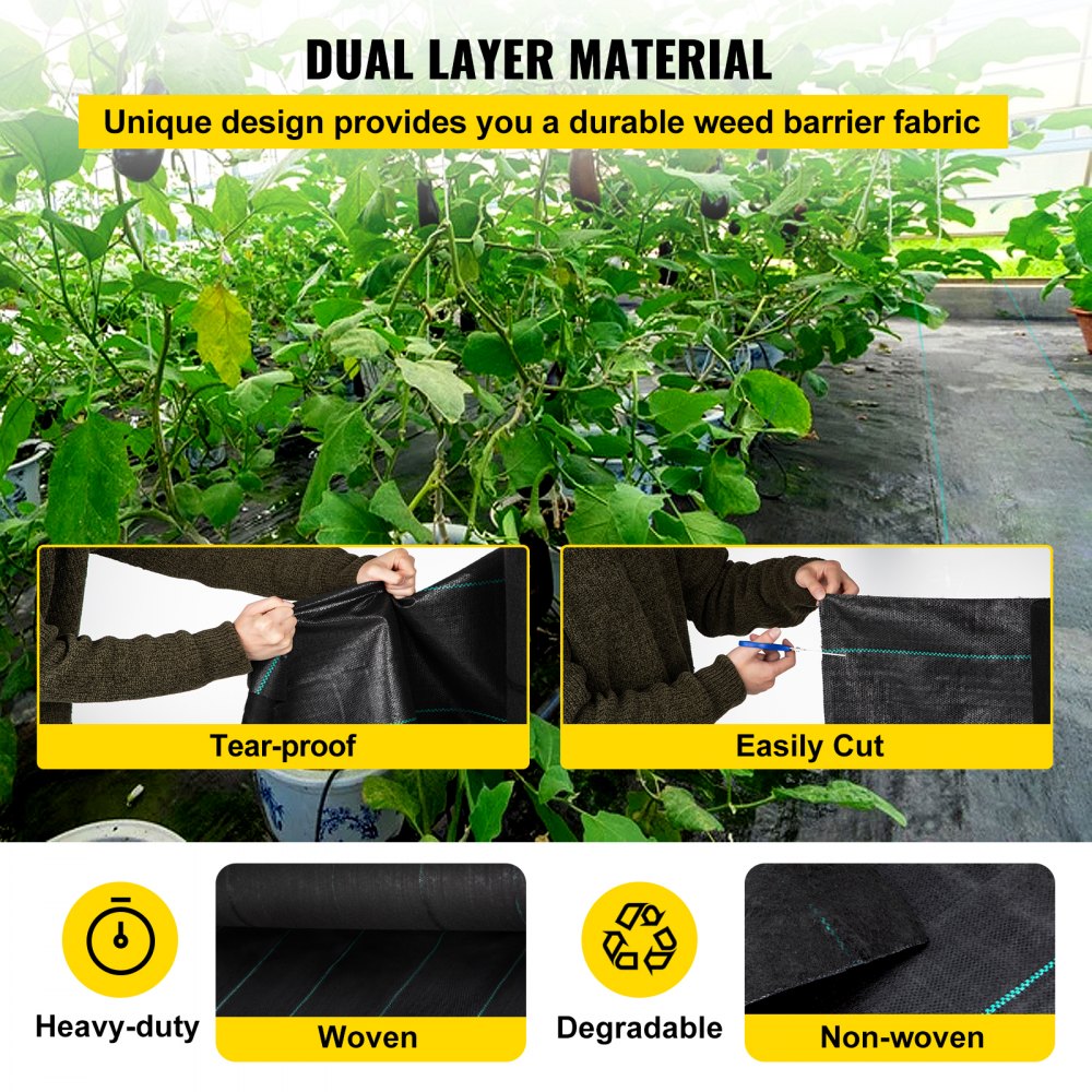 VV-FCB-PE 4*300FT 5.8OZ - Durable Black Weed Barrier with Guidelines