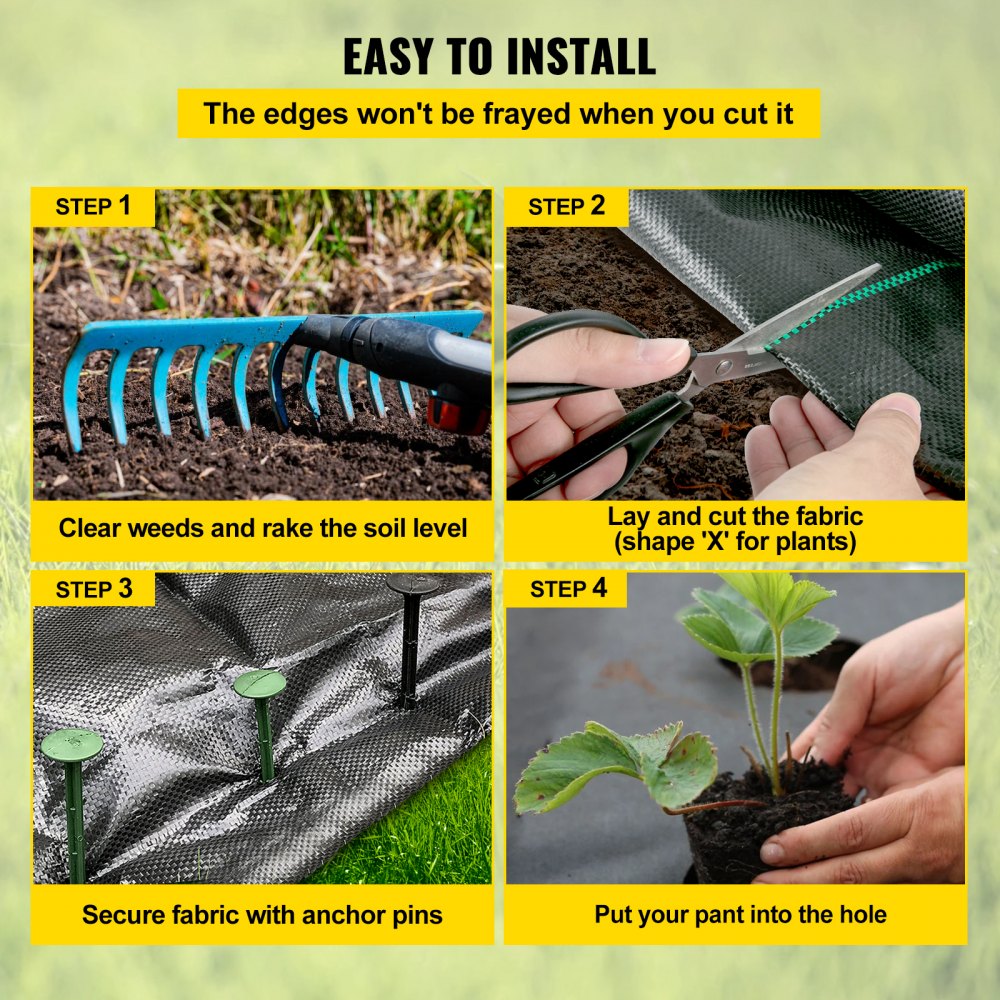 VV-FCB-PE 4*300FT 5.8OZ - Durable Black Weed Barrier with Guidelines