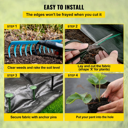 VV-FCB-PE 4*300FT 5.8OZ - Durable Black Weed Barrier with Guidelines