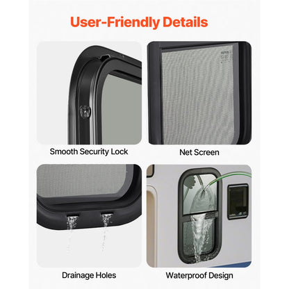 SSTLC305x610 - 12"x24" Tinted Sliding RV Window with Screen & Lock