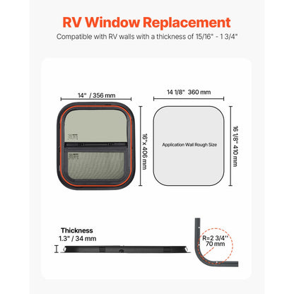 SSTLC356x406 - 14" x 16" Tinted Vertical RV Window with Security Lock
