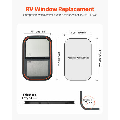 SSTLC356x559 - 14"W x 22"H Tinted Sliding RV Window with Screen & Lock