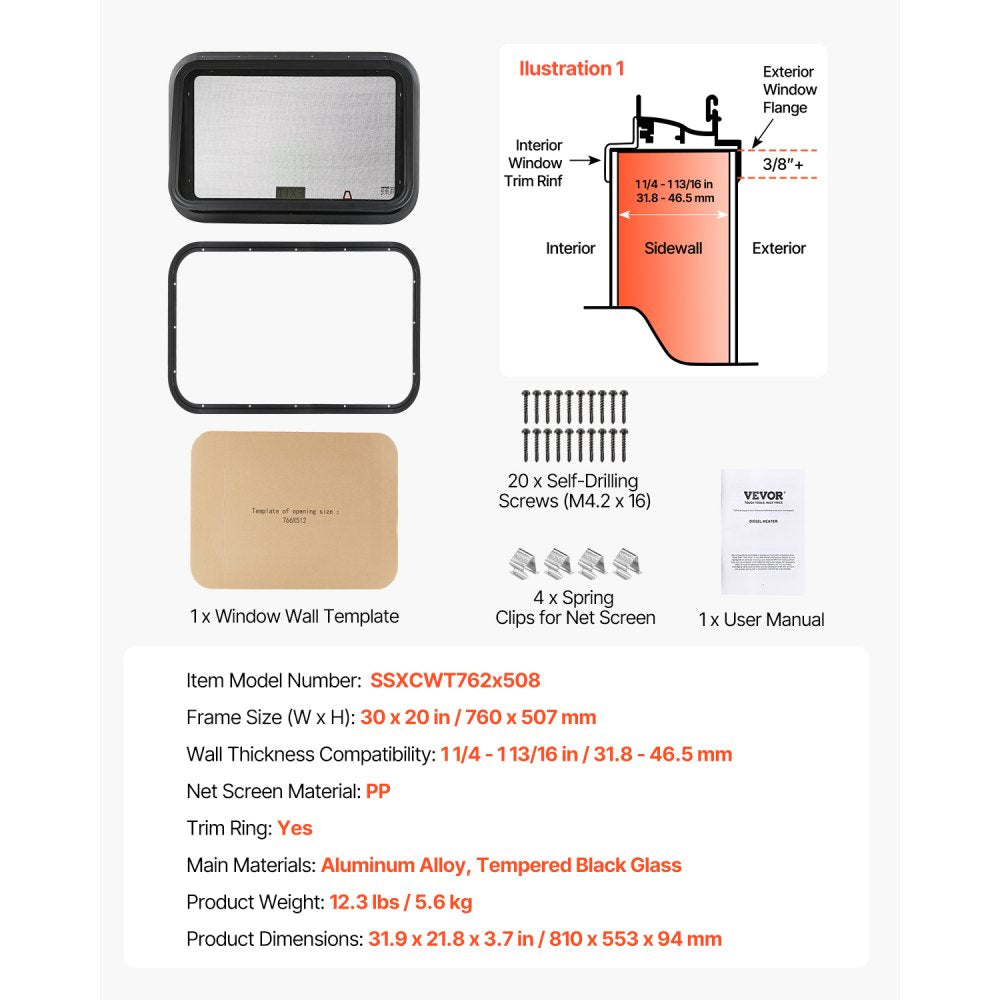 SSXCWT762x508 - 30" x 20" Tempered Glass Exit Window for RVs