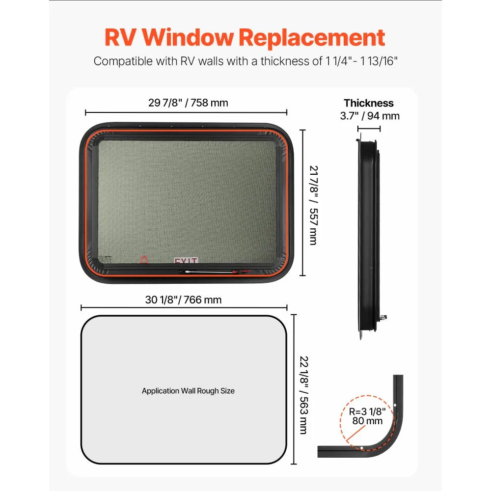 SSXCWT762x559 - 30" x 22" Tempered Glass RV Exit Window with Screen