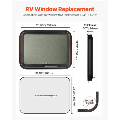 SSXCWT762x559 - 30" x 22" Tempered Glass RV Exit Window with Screen