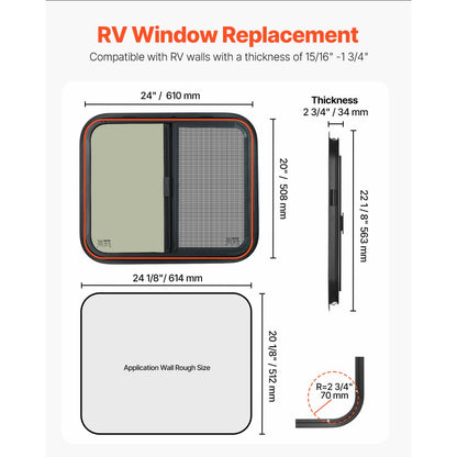 SSTLC610x508 - 24"W x 20"H Tinted RV Window with Security Lock & Screen