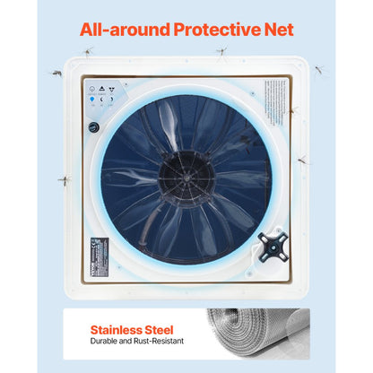 HQS-36AY - 14-Inch RV Roof Vent Fan with 10 Speeds & Remote Control