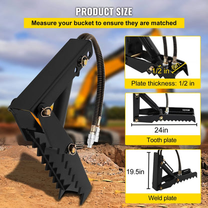 010458457245 - 24" Heavy-Duty Hydraulic Backhoe Thumb for Excavators
