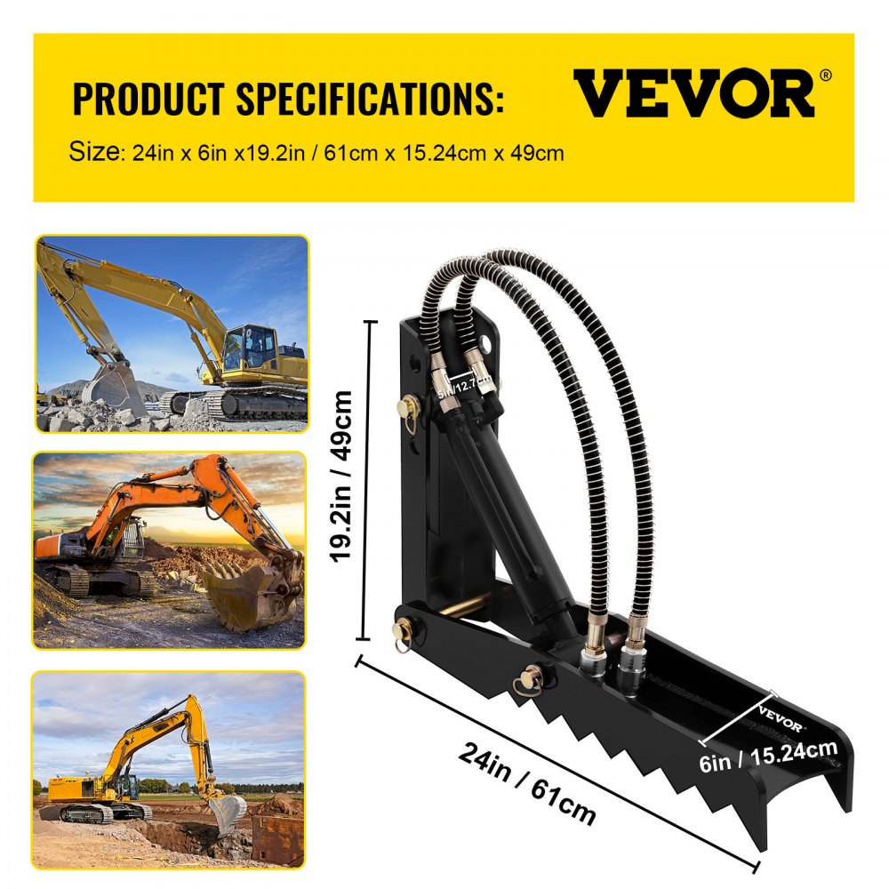 010458457245 - 24" Heavy-Duty Hydraulic Backhoe Thumb for Excavators