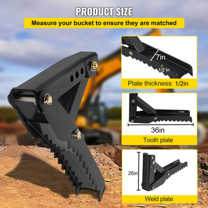 010683775914 - 36" Heavy-Duty Excavator Thumb with Sharp Steel Plates