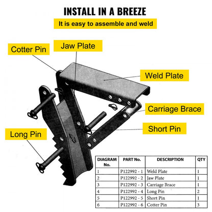 010683775914 - 36" Heavy-Duty Excavator Thumb with Sharp Steel Plates