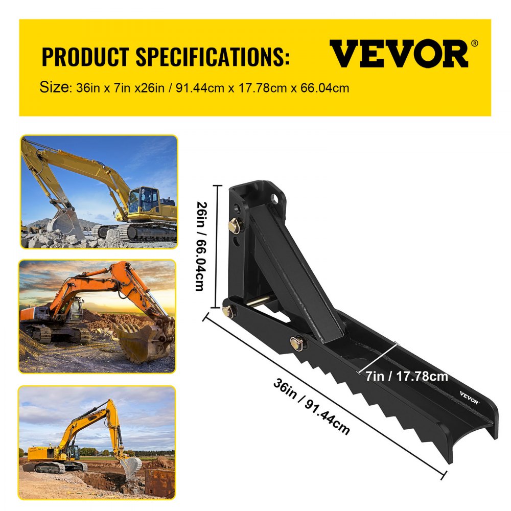 010683775914 - 36" Heavy-Duty Excavator Thumb with Sharp Steel Plates