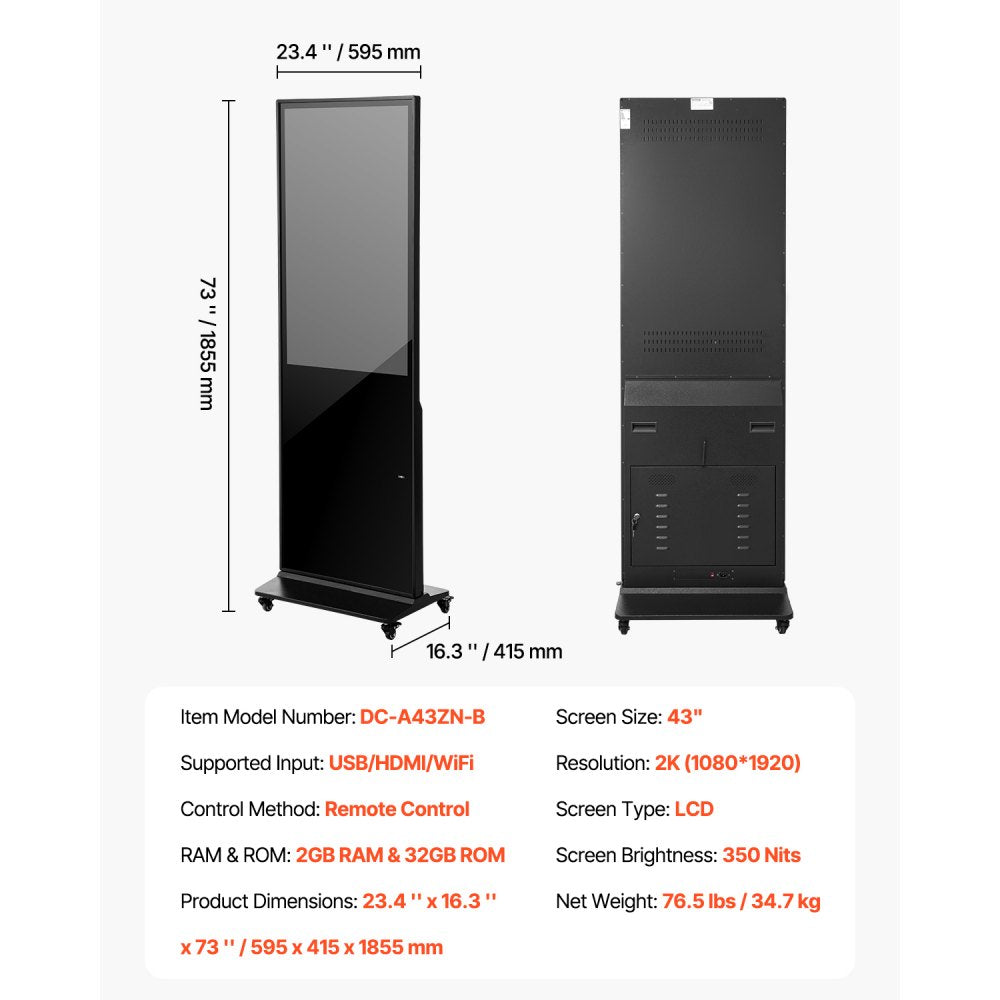 DC-A43ZN-B - 43" Android Digital Signage Kiosk with Split Screen