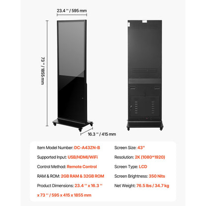 DC-A43ZN-B - 43" Android Digital Signage Kiosk with Split Screen