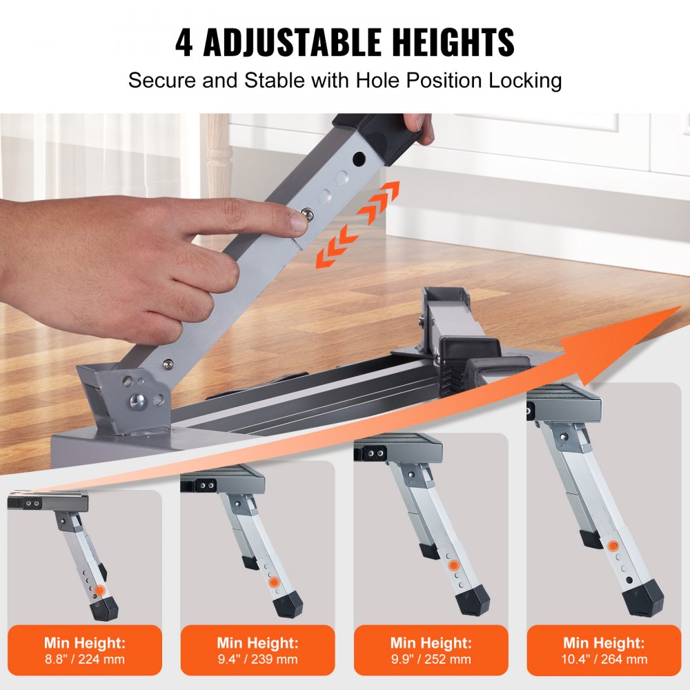 WK3501M - Adjustable Aluminum RV Steps, 8.8"-10.4" Height, Anti-Slip Design