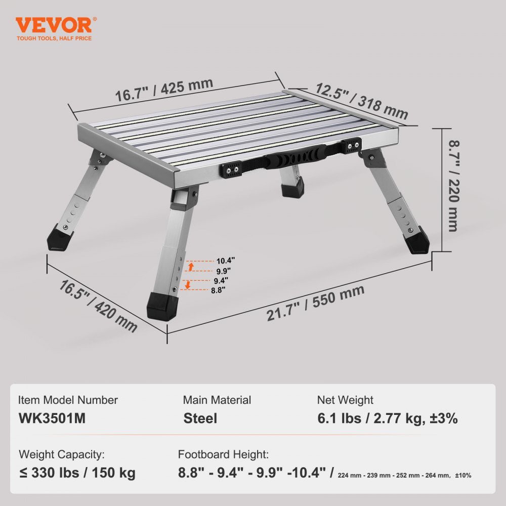 WK3501M - Adjustable Aluminum RV Steps, 8.8"-10.4" Height, Anti-Slip Design