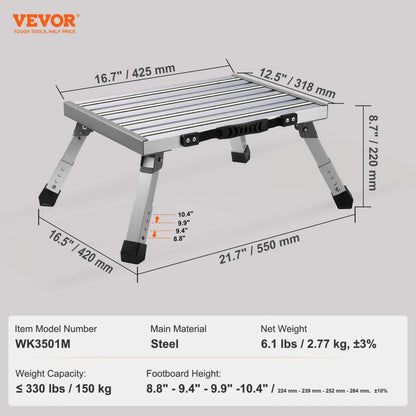 WK3501M - Adjustable Aluminum RV Steps, 8.8"-10.4" Height, Anti-Slip Design
