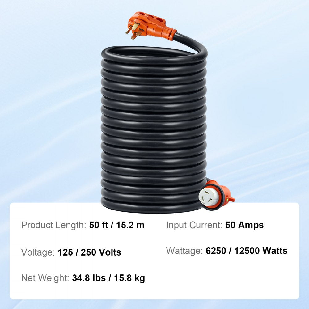 RVX-50A50FT - 50ft Heavy-Duty RV Power Cord with LED Indicator and Adapter