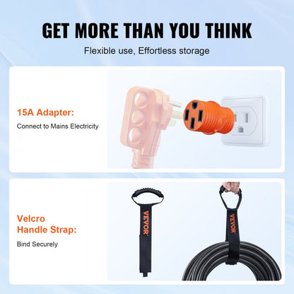 RVX-50A25FT - 50A RV Power Cord with LED Indicator & 15A Adapter