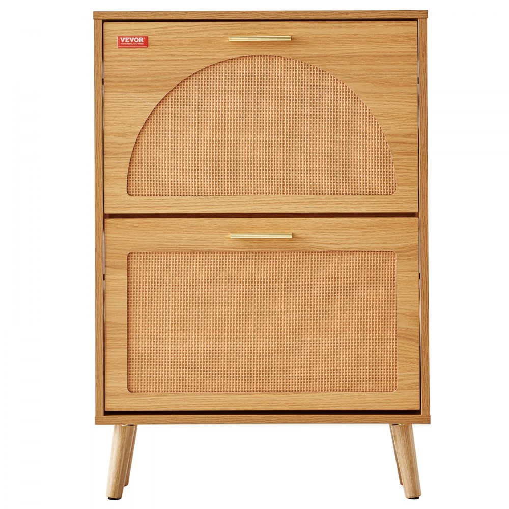 HZR001 - Compact Shoe Cabinet with Rattan Finish & 2 Drawers