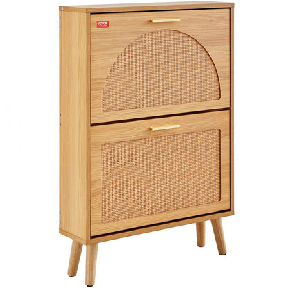 HZR001 - Compact Shoe Cabinet with Rattan Finish & 2 Drawers