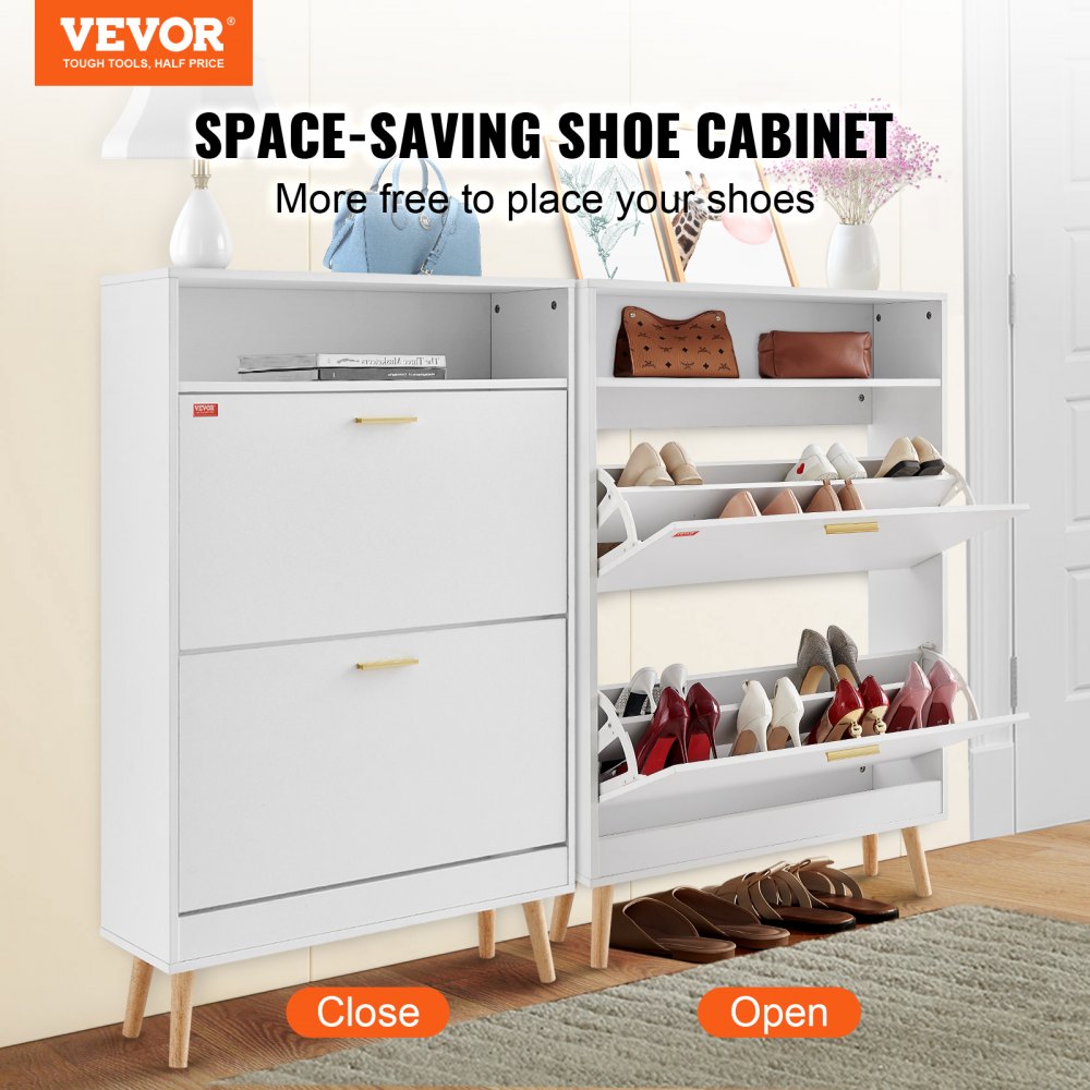 HZW002 - Modern Shoe Cabinet with 2 Flip Drawers & Top Storage