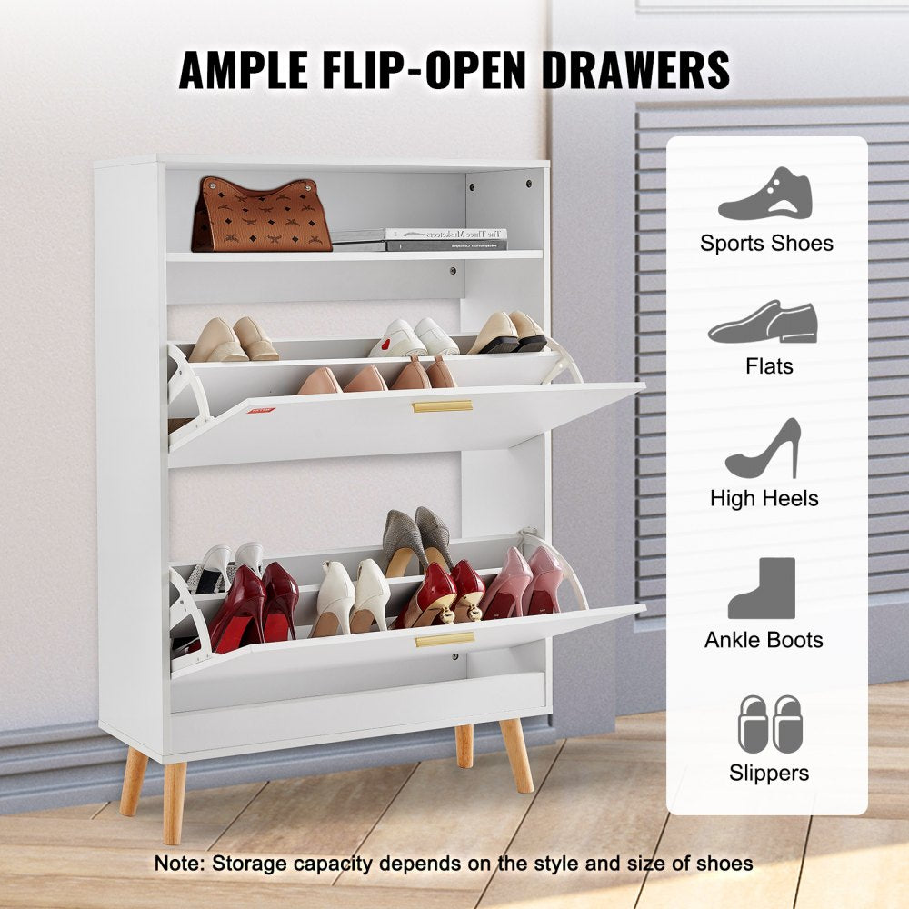 HZW002 - Modern Shoe Cabinet with 2 Flip Drawers & Top Storage