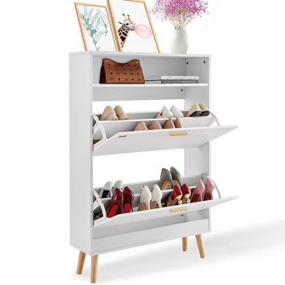 HZW002 - Modern Shoe Cabinet with 2 Flip Drawers & Top Storage