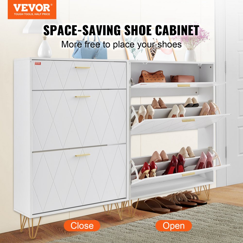 HZS004 - Compact Shoe Cabinet with 3 Flip Drawers, Modern Design