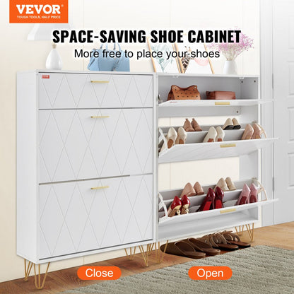 HZS004 - Compact Shoe Cabinet with 3 Flip Drawers, Modern Design