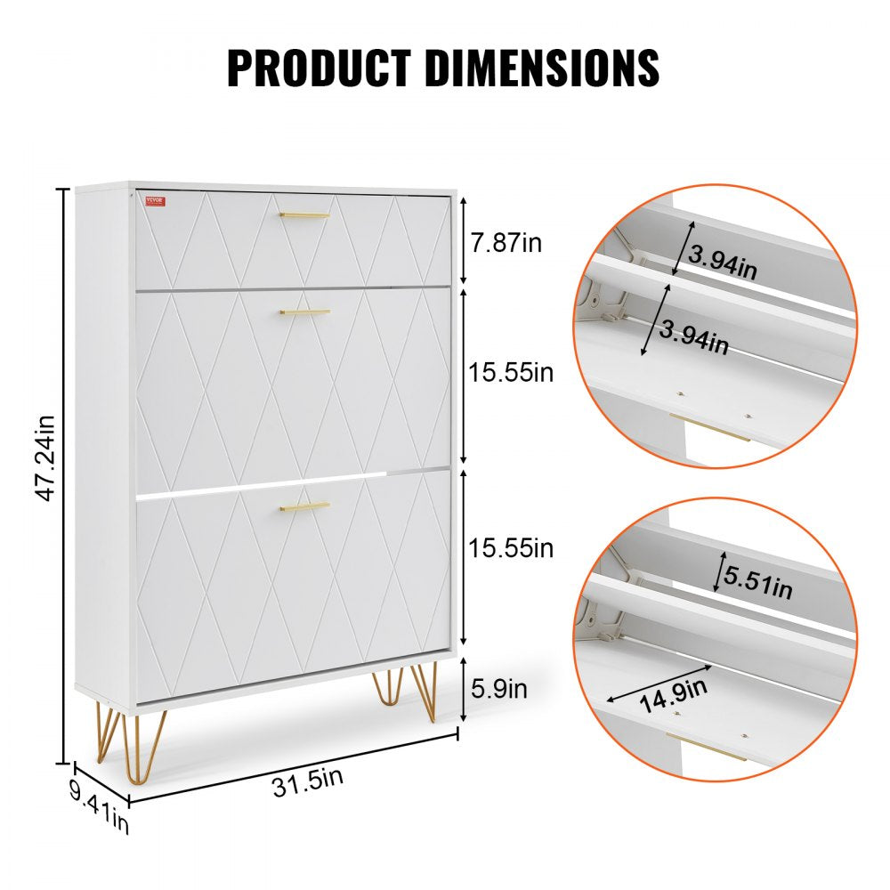 HZS004 - Compact Shoe Cabinet with 3 Flip Drawers, Modern Design