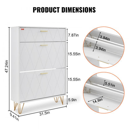 HZS004 - Compact Shoe Cabinet with 3 Flip Drawers, Modern Design