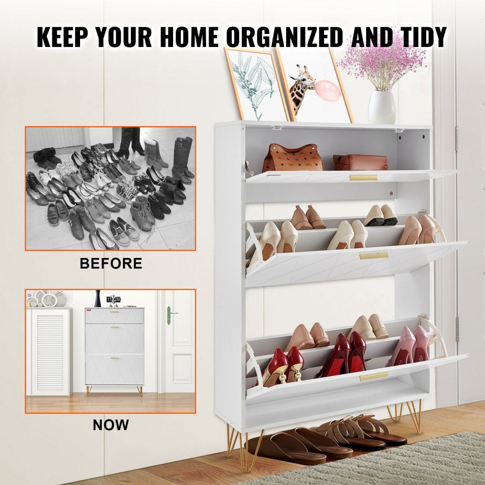HZS004 - Compact Shoe Cabinet with 3 Flip Drawers, Modern Design