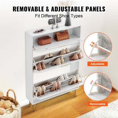 HZS004 - Compact Shoe Cabinet with 3 Flip Drawers, Modern Design