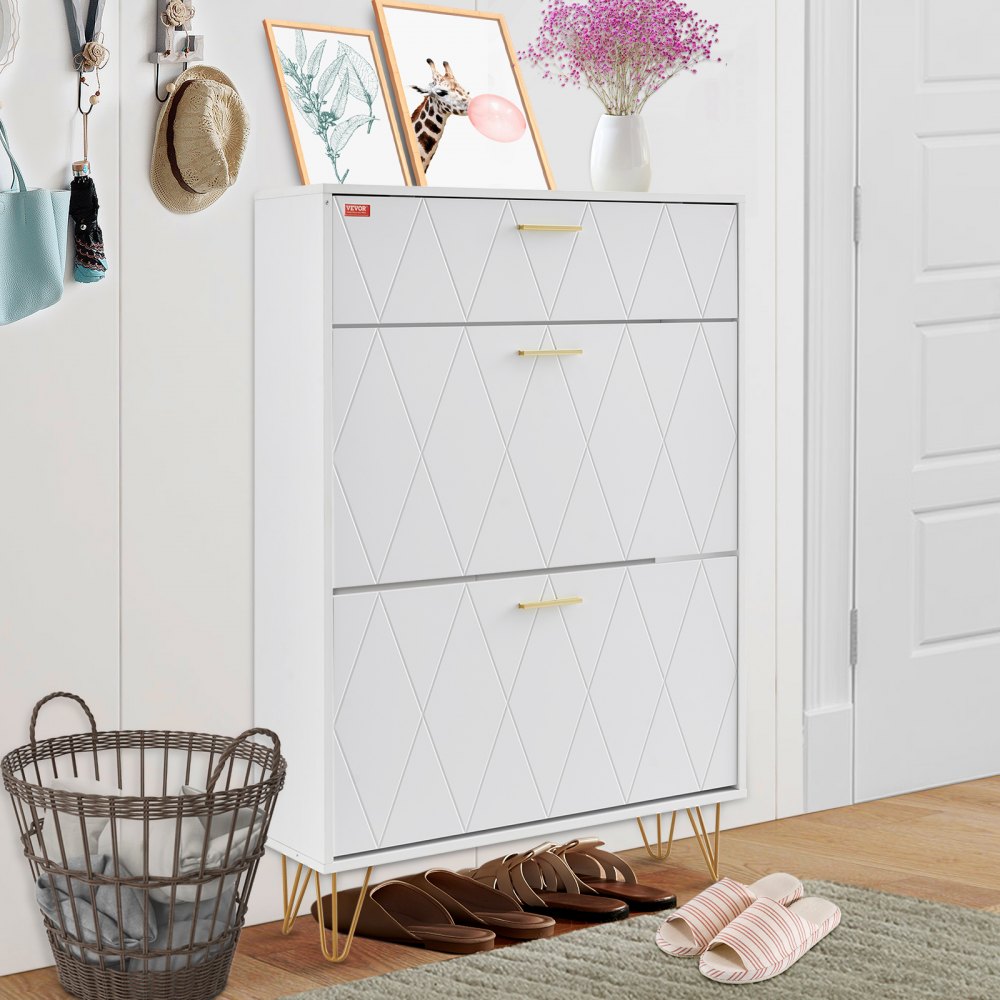 HZS004 - Compact Shoe Cabinet with 3 Flip Drawers, Modern Design