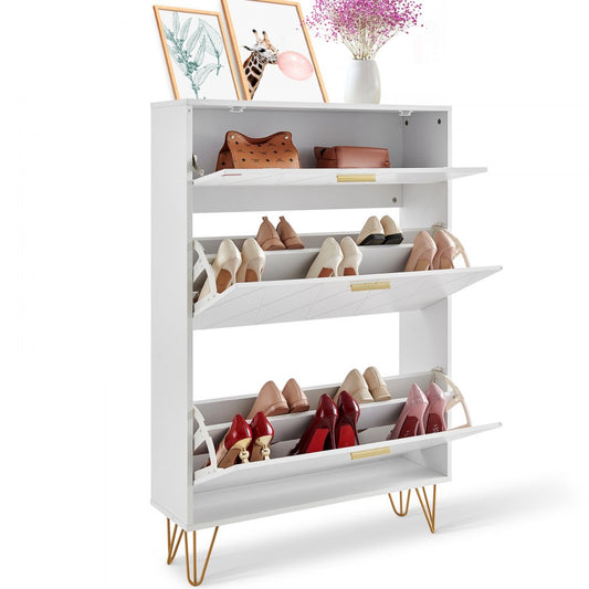 HZS004 - Compact Shoe Cabinet with 3 Flip Drawers, Modern Design