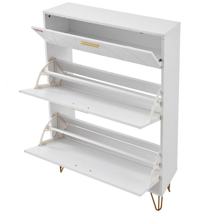 HZS004 - Compact Shoe Cabinet with 3 Flip Drawers, Modern Design