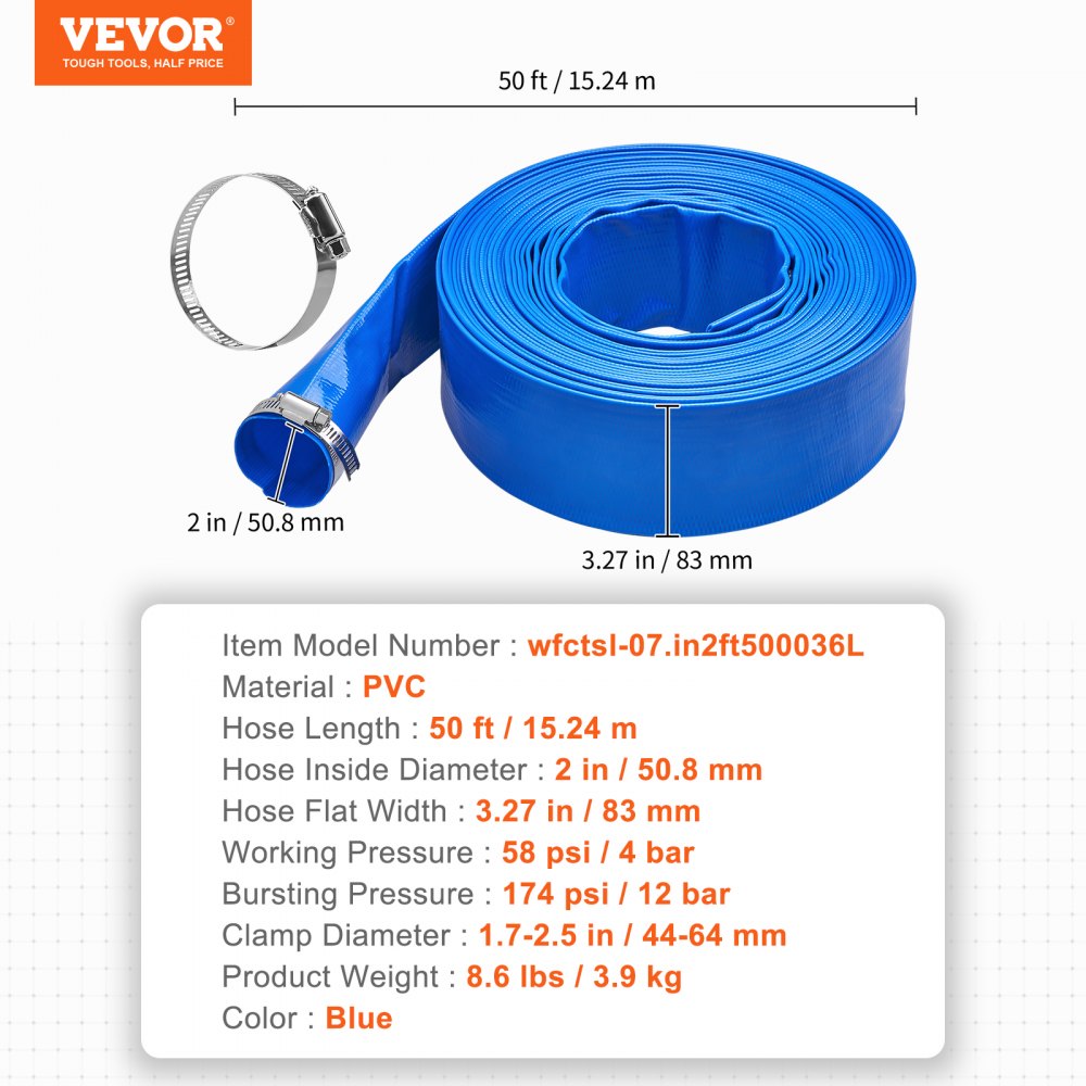 wfctsl-07.in2ft500036L - 50ft PVC Backwash Hose for Pools & Spas