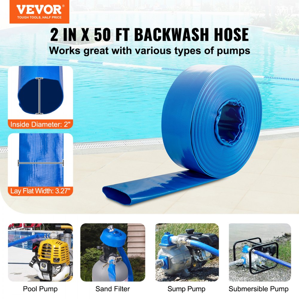 wfctsl-07.in2ft500036LB - 2" x 50' Heavy-Duty PVC Backwash Hose for Pools