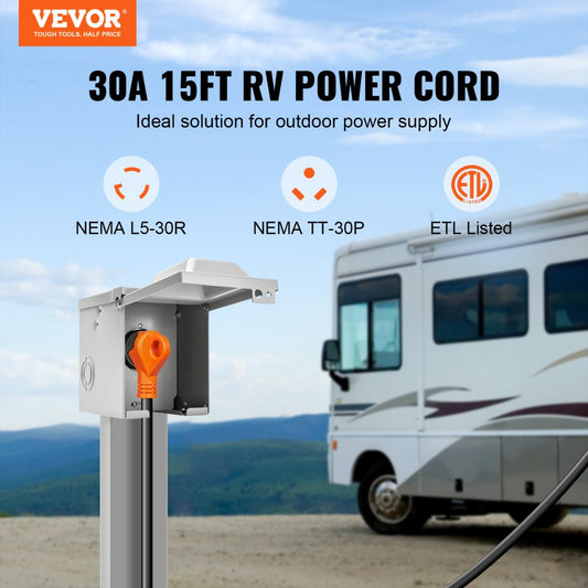 RV30H - 15ft VEVOR 30A RV Power Cord with Handle & LED Indicator