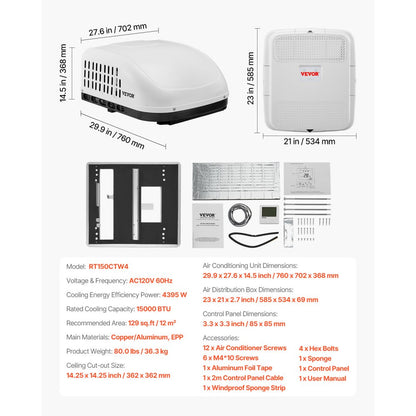 RT150CTW4 - 15,000 BTU Rooftop RV AC with 3 Adjustable Modes