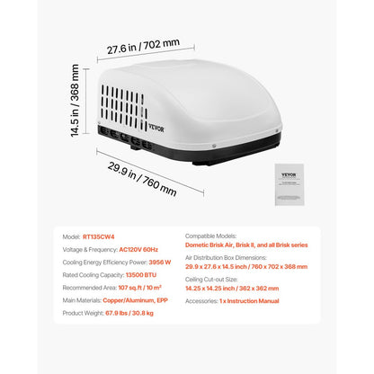 RT135CW4 - 13500 BTU Rooftop RV Air Conditioner with Quiet Operation