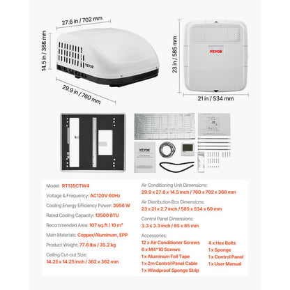 RT135CTW4 - 13,500 BTU Rooftop AC for RVs with 3 Modes