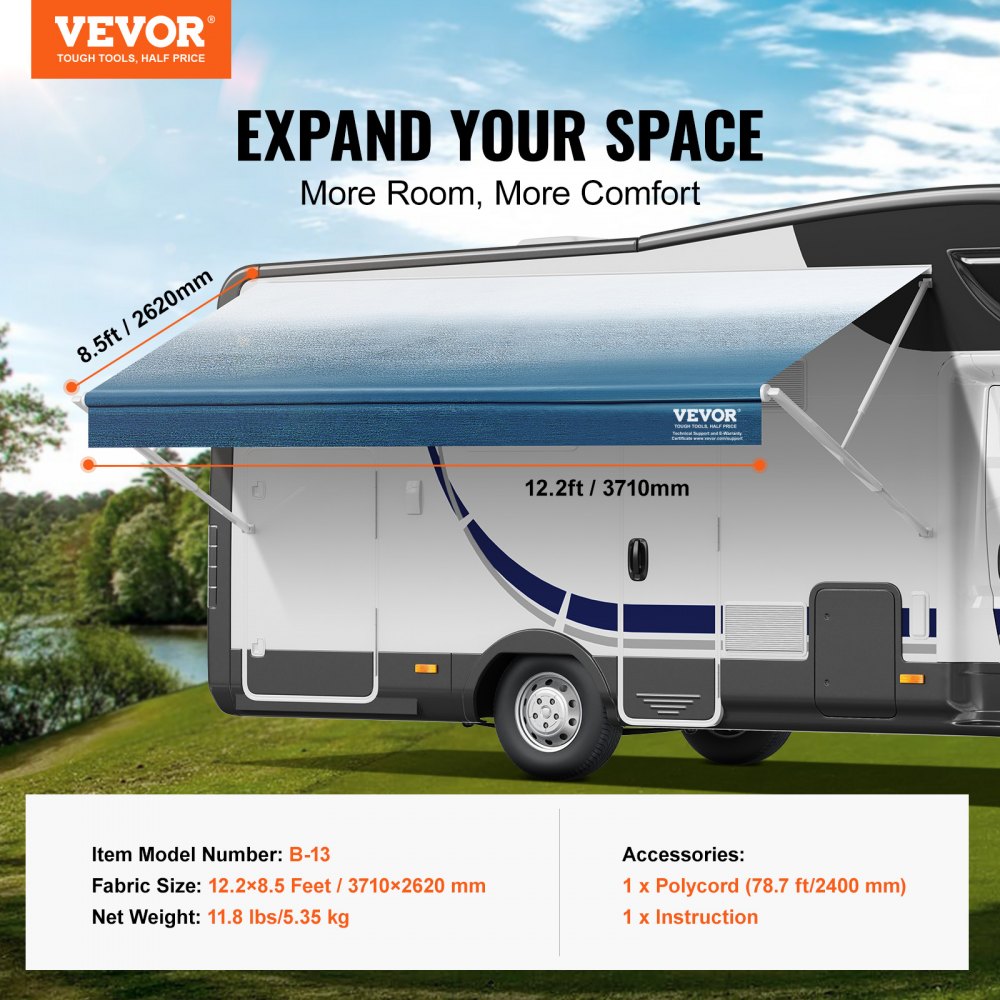 B-13 - 13ft Waterproof PVC RV Awning Fabric Replacement for All Weather Conditions