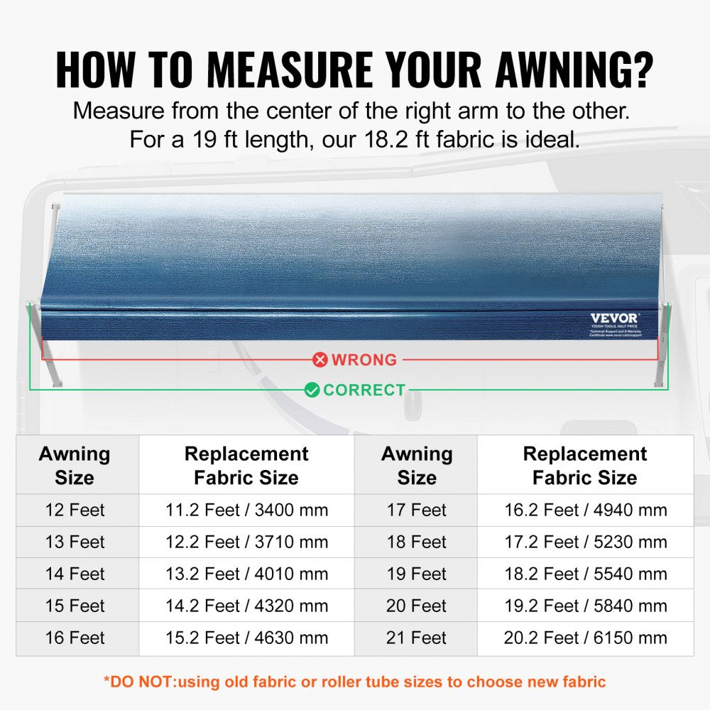 B-19 - 19' VEVOR Heavy-Duty RV Awning Fabric, Waterproof & UV-Protected