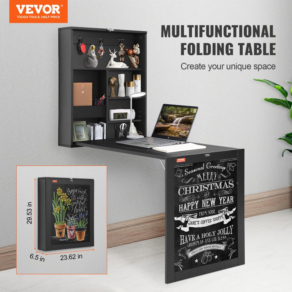 HZCD003 - Foldable Wall Desk, 23.62"x6.5", Space-Saving with Blackboard Feature