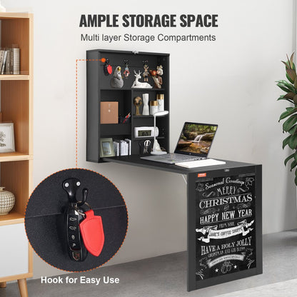 HZCD003 - Foldable Wall Desk, 23.62"x6.5", Space-Saving with Blackboard Feature